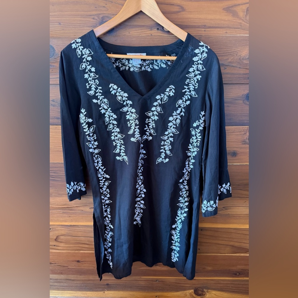 Peppermint Bay Elegant Black Cotton Top with embroidery.